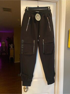 Meinvqiaoti Black Cargo Jogger Pants - Brand:
